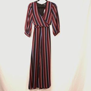 NWT Madewell Dress Size 6 Wrap-Around Maxi Dress Stockdale Stripe Burgundy